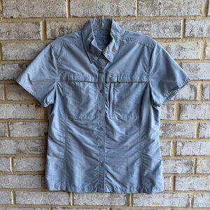 L.L.Bean Short Sleeve Button Front Blue/Gray Outdoor Vented Shirt Women's Size S